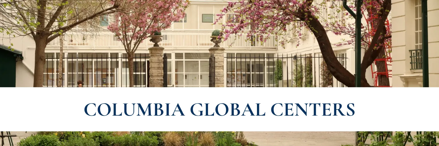 Columbia Global Centers banner over image of Reid Hall gardens