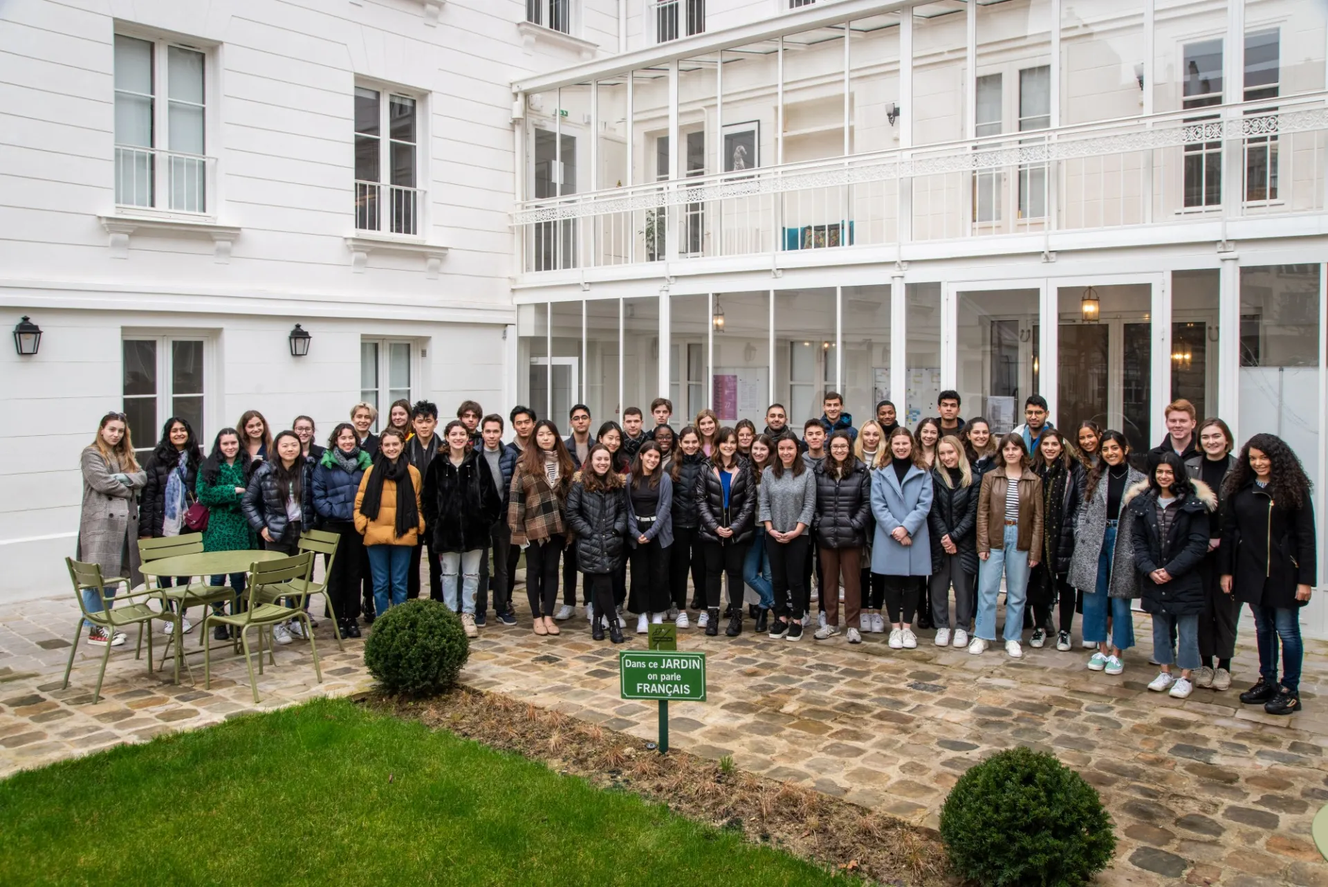 Columbia in Paris group photo at Reid Hall, Spring 2020